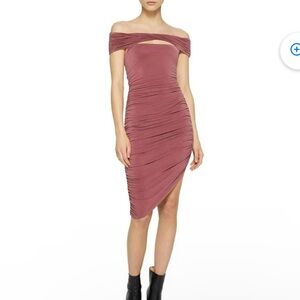 Jonathan Simkhai Slinky Rouched Asymmetrical Off The Shoulders Divya Dress XL